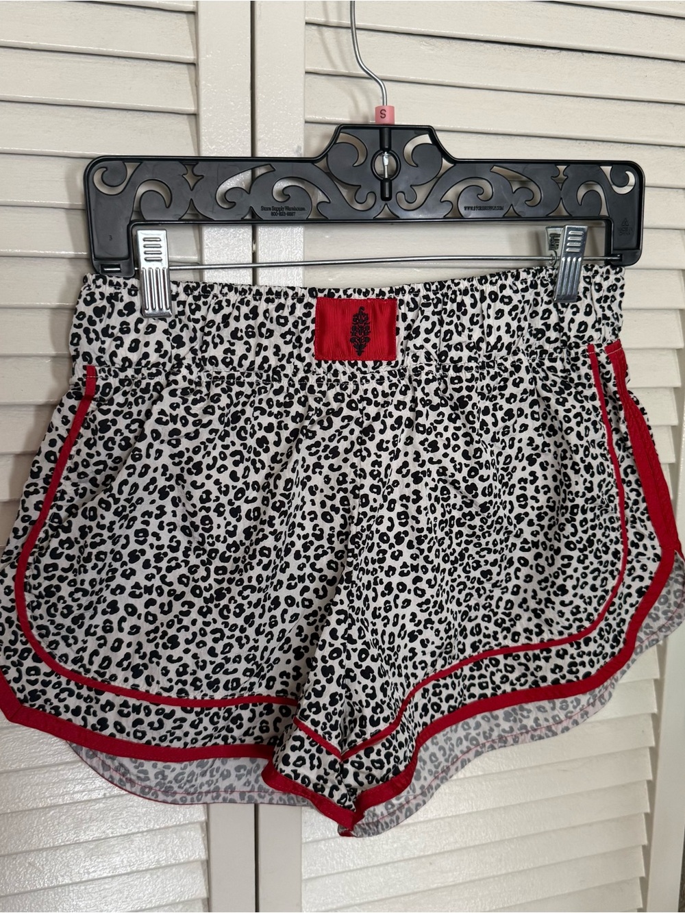 FP Movement by Free People Black & White Leopard Athletic Shorts with Red Trim